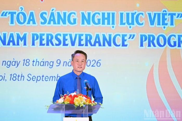 Đồng chí Nguyễn Kim Quy phát biểu ý kiến tại buổi lễ. (Ảnh: LINH PHAN)