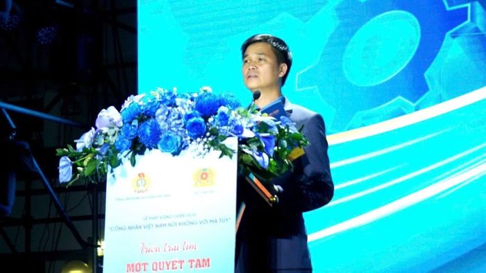 Phó Chủ tịch Thường trực Tổng Liên đoàn Lao động Việt Nam Ngọ Duy Hiểu phát biểu tại Lễ phát động. (Ảnh: MAI DUNG)