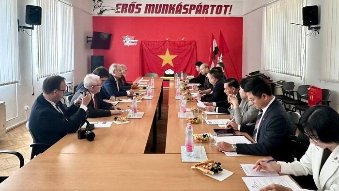 Đoàn công tác làm việc với Đảng Công nhân Hungary. (Ảnh: Đại sứ quán Việt Nam tại Hungary cung cấp)