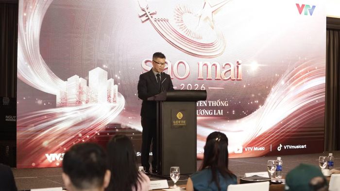 Ông Nguyễn Vọng Ngàn, Trưởng Ban Văn nghệ Đài Truyền hình Việt Nam, Trưởng Ban Tổ chức Giải Sao Mai 2026, phát biểu tại chương trình.