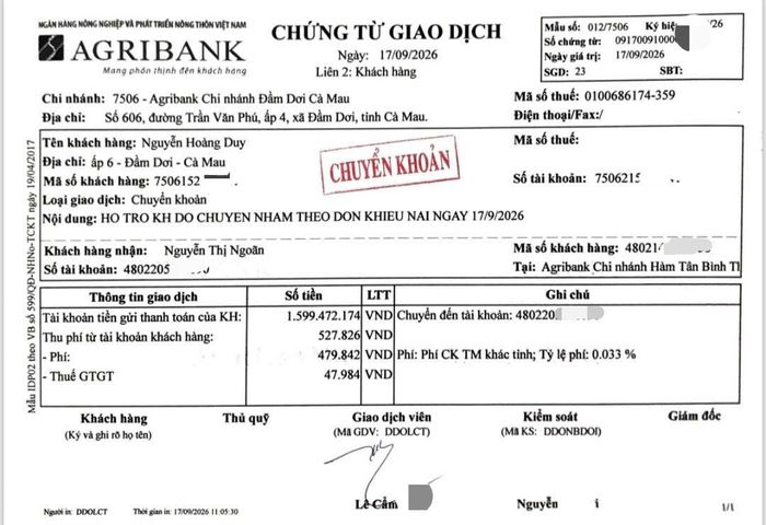 Ông Duy phối hợp với ngân hàng hoàn trả đầy đủ số tiền cho chị Ngoãn