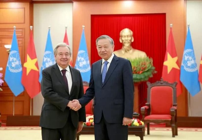 Tổng Bí thư, Chủ tịch nước Tô Lâm tiếp Tổng thư ký LHQ Antonio Guterres tháng 10/2025. (Nguồn: VGP)