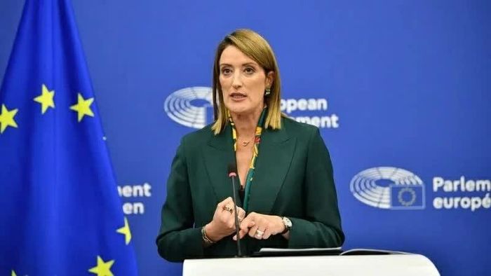 Chủ tịch EP Roberta Metsola phát biểu tại Nghị viện châu Âu ở Strasbourg, Pháp. (Nguồn: Anadolu)