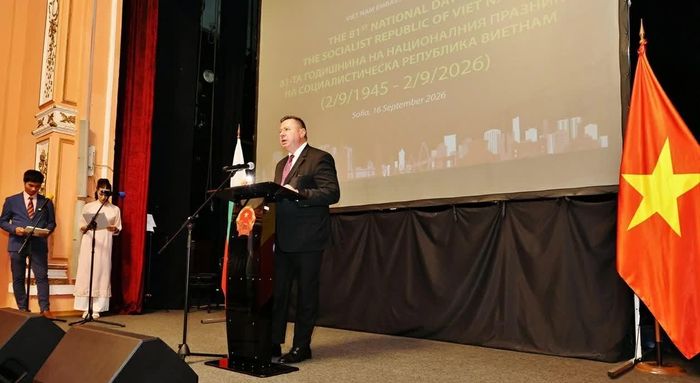 Thứ trưởng Ngoại giao Bulgaria Christo Polendakov phát biểu chúc mừng Việt Nam. (Nguồn: Đại sứ quán Việt Nam tại Bulgaria)