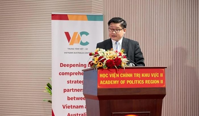 Phát biểu của PGS.TS. Đậu Hương Nam, Vụ trưởng Vụ Hợp tác quốc tế, Học viện Chính trị quốc gia Hồ Chí Minh. (Nguồn: BTC)
