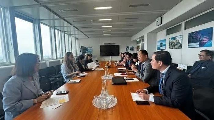  Thứ trưởng Lê Xuân Định làm việc với bà Najat Mokhtar, Phó Tổng Giám đốc IAEA phụ trách Khoa học và Ứng dụng hạt nhân. (Nguồn: ĐSQ Việt Nam tại Áo) 