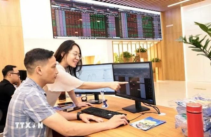 Khách hàng giao dịch chứng khoán. (Ảnh: Trần Việt/TTXVN)