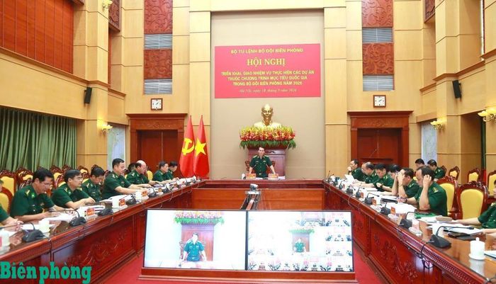Quang cảnh hội nghị tại điểm cầu Bộ Tư lệnh Bộ đội Biên phòng. Ẩnh: Cẩm Linh