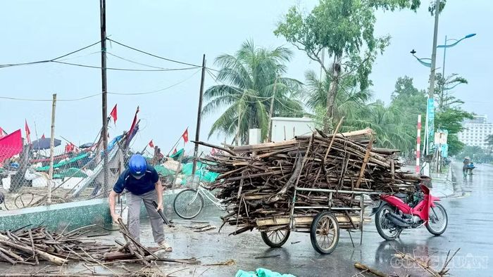 Người dân dọn dẹp lượng củi tồn đọng trên bãi biển