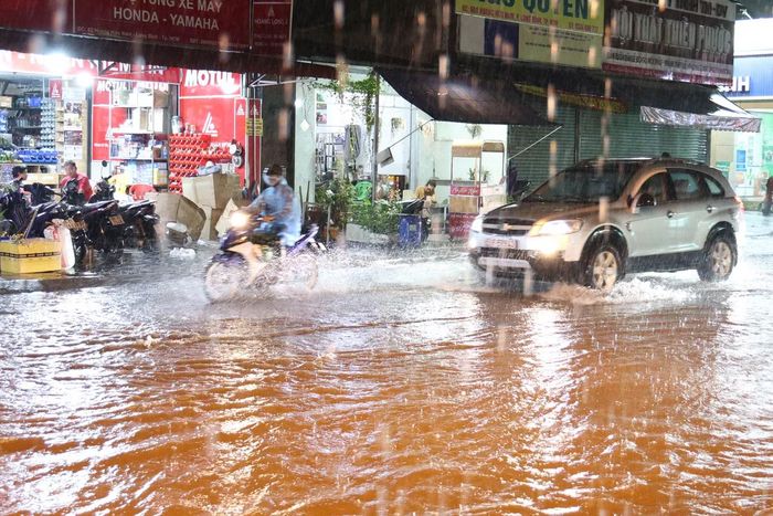 Tại khu vực phía Đông thành phố, cơn mưa với lưu lượng lớn nhanh chóng gây ngập một số tuyến đường như Hoàng Hữu Nam (phường Long Bình), Lê Văn Việt (phường Tăng Nhơn Phú)...