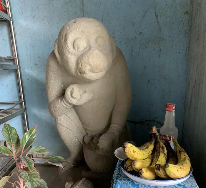Tượng thần khỉ Hanuman được ông Lục phát hiện khi đi bắt cá. Ảnh: Đ.L