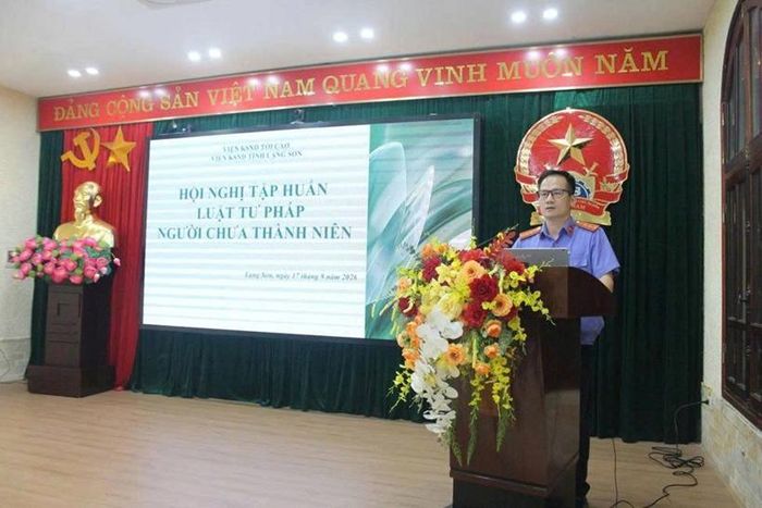 Đồng chí Vi Thế Cường - Kiểm sát viên Phòng 2 trình bày các nội dung tập huấn.