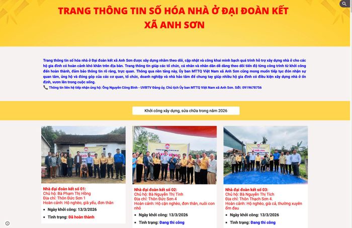Trang thông tin số hóa nhà "Đại đoàn kết" xã Anh Sơn. Ảnh: Thành Duy