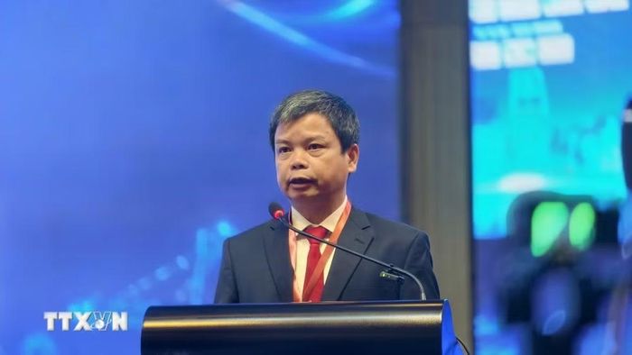 Phó Chủ tịch Ủy ban Nhân dân tỉnh Gia Lai Nguyễn Hữu Quế phát biểu tại hội nghị. (Ảnh: Sỹ Thắng/TTXVN)