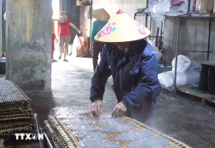 Làng nghề bánh đa vừng Vĩnh Đức (Đô Lương, Nghệ An) với lịch sử hơn 300 năm đang khẳng định thương hiệu quốc tế nhờ chất lượng độc đáo và đạt tiêu chuẩn OCOP. (Ảnh: Trịnh Duy Hưng/TTXVN)
