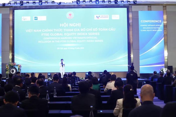 Hội nghị “Việt Nam chính thức tham gia vào rổ chỉ số toàn cầu – FTSE Russell Global Equity Index Series." (Ảnh: Vietnam+)