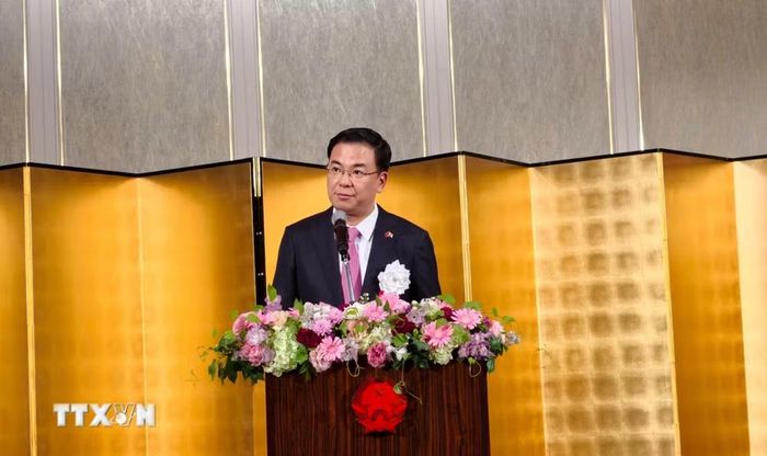 Đại sứ Việt Nam tại Nhật Bản Phạm Quang Hiệu phát biểu mở đầu buổi lễ. (Ảnh: Bùi Hà/TTXVN)