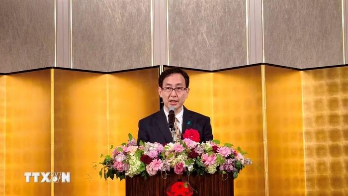 Thứ trưởng Bộ Ngoại giao Nhật Bản Namazu Hiroyuki phát biểu chào mừng sự kiện. (Ảnh: Bùi Hà/TTXVN)