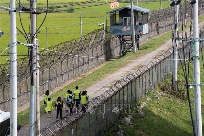 Khách du lịch đi bộ dọc tuyến đường mòn hòa bình DMZ, Paju, Hàn Quốc. Ảnh minh họa: Yonhap/TTXVN
