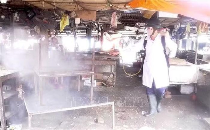 Phường Quảng Trị tổ chức phun tiêu độc khử trùng tại các chợ.