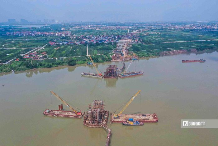 Công nhân của nhà thầu đang tích cực triển khai nhiều hạng mục dưới lòng sông và trên cạn như đan thép dầm và thi công các hạng mục kết cấu cầu. Đến nay, sản lượng công trình đạt 41,6%.