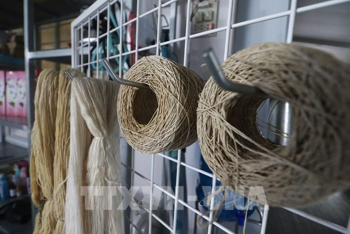 Từ sự sáng tạo, khéo léo, những sợi tơ được hình thành từ cây sen Đồng Tháp. Ảnh: Hồng Thái - TTXVN