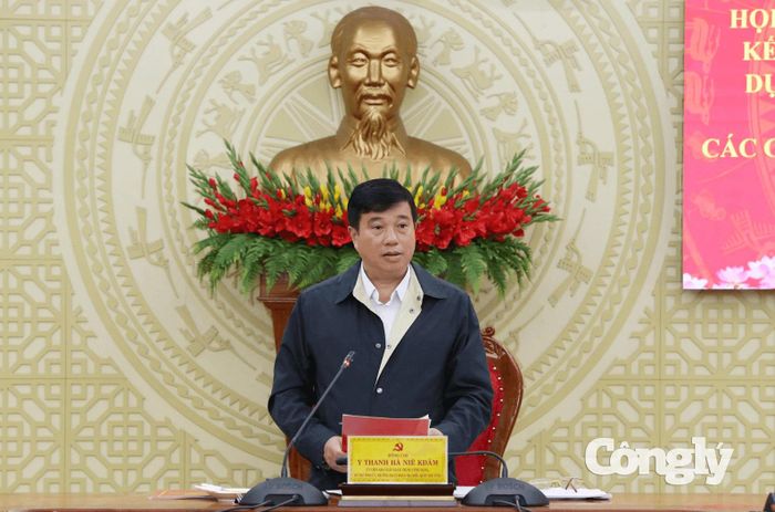 Ông Y Thanh Hà Niê Kđăm - Bí thư Tỉnh ủy, Trưởng Đoàn đại biểu Quốc hội tỉnh, Tổ trưởng Tổ Chỉ đạo 751 tỉnh phát biểu kết luận cuộc họp.