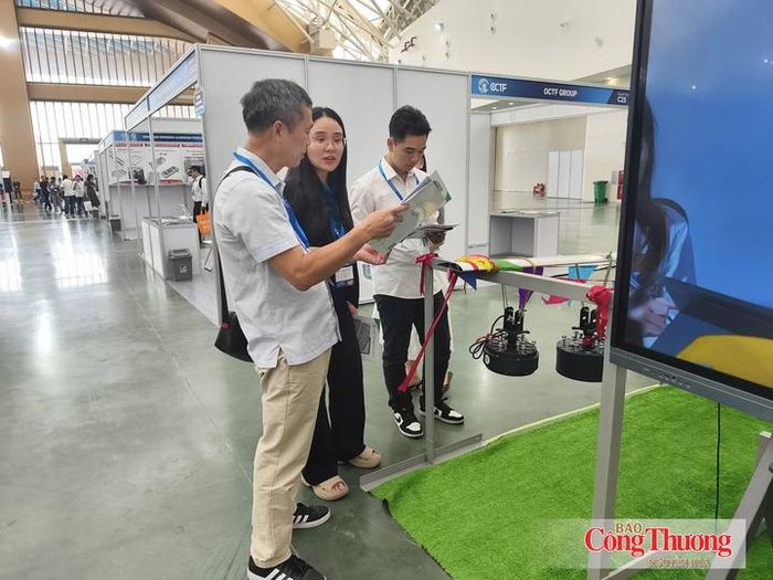 Chị Bùi Minh Châu, nhân viên kinh doanh Công ty CP Đoàn Mỹ Anh Việt Nam đang tư vấn cho khách tham quan gian hàng.