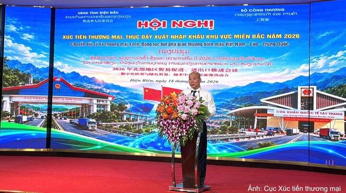 Cục trưởng Cục Xúc tiến thương mại Vũ Bá Phú phát biểu tại nghị Xúc tiến thương mại, thúc đẩy xuất nhập khẩu khu vực miền Bắc năm 2026.