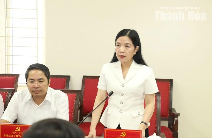 Chủ nhiệm Ủy ban Kiểm tra Tỉnh ủy Phạm Thị Thanh Thủy phát biểu tại buổi làm việc.
