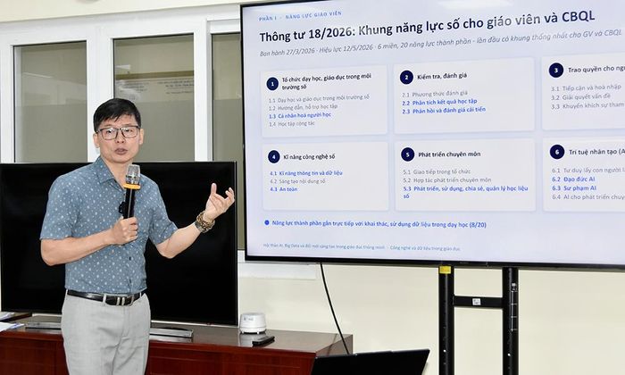  Phó Giáo sư, Tiến sĩ Nguyễn Chí Thành, Trưởng khoa Sư phạm, Trường Đại học Giáo dục, Đại học Quốc gia Hà Nội nêu vấn đề về công nghệ và dữ liệu trong giáo dục. 