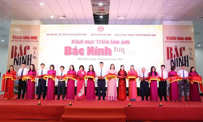 Các đồng chí lãnh đạo tỉnh và đại biểu cắt băng khai mạc Triển lãm.