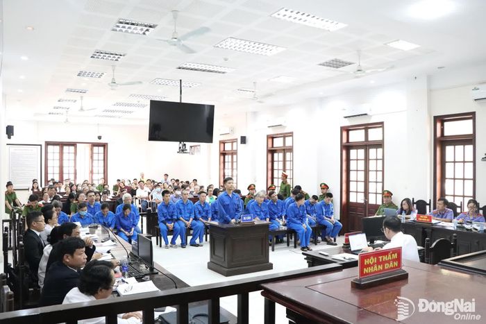 Các bị cáo tại phiên tòa xét xử. Ảnh: Tố Tâm