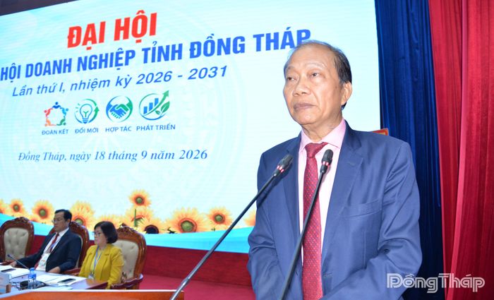Ông Hoàng Quang Phòng, Phó Chủ tịch Liên đoàn Thương mại và Công nghiệp Việt Nam phát biểu tại Đại hội.