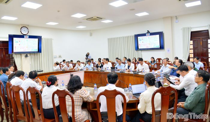 Quang cảnh hội nghị tại điểm cầu tỉnh Đồng Tháp.