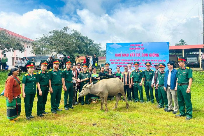 Hằng năm, Đoàn KT - QP 726 trao tặng hàng chục con trâu giống cho các hộ nghèo, cận nghèo, hộ đặc biệt khó khăn, tạo thêm sinh kế để người dân từng bước ổn định cuộc sống, vươn lên thoát nghèo
