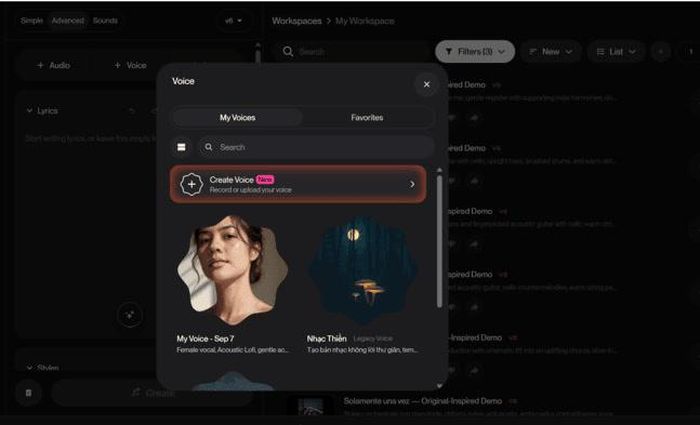 Người dùng có thể upload và sử dụng giọng hát của chính mình với Suno