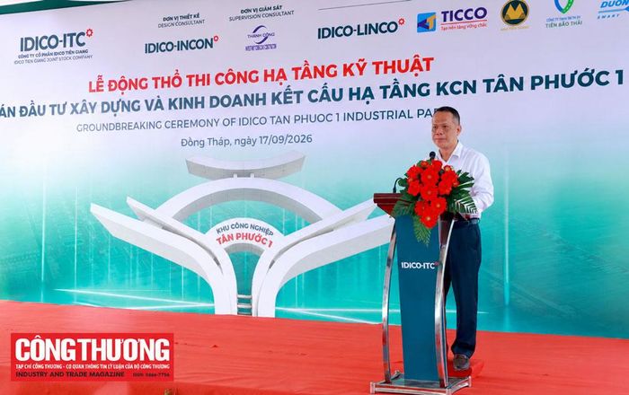 Ông Nguyễn Hồng Hải, Phó Tổng Giám đốc Tổng Công ty IDICO, Giám đốc Công ty Cổ phần IDICO Tiền Giang phát biểu tại Lễ động thổ.