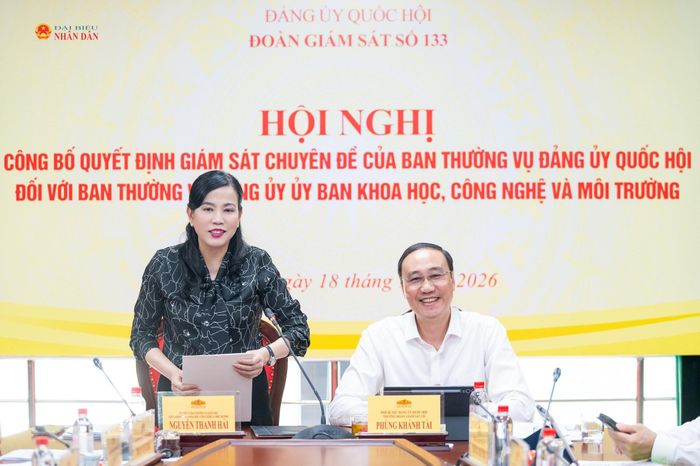 Bí thư Đảng ủy, Chủ nhiệm Ủy ban Khoa học, Công nghệ và Môi trường Nguyễn Thanh Hải phát biểu