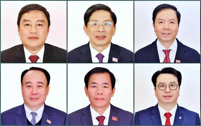 Các Uỷ viên Trung ương Đảng được điều động vị trí công tác mới: Đinh Hữu Thành, Đặng Văn Dũng, Trịnh Mạnh Linh, Nguyễn Sỹ Hiệp, Nguyễn Văn Phương, Trần Quân (từ trái qua, từ trên xuống). Ảnh: TTXVN