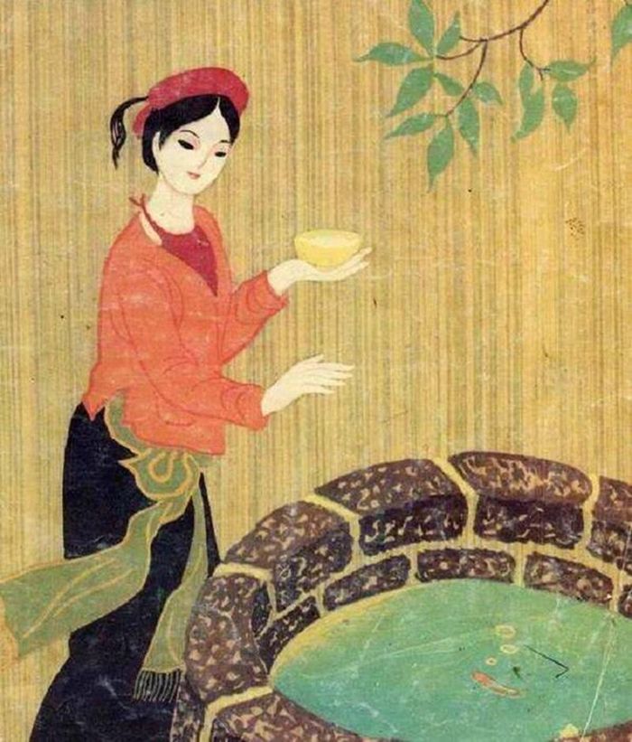 Tranh dân gian hoặc minh họa cổ truyền về Tấm Cám. Ảnh tác giả cung cấp.