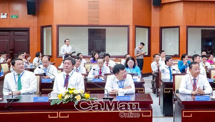 Đại diện lãnh đạo các sở, ngành tỉnh Cà Mau tham dự hội nghị.