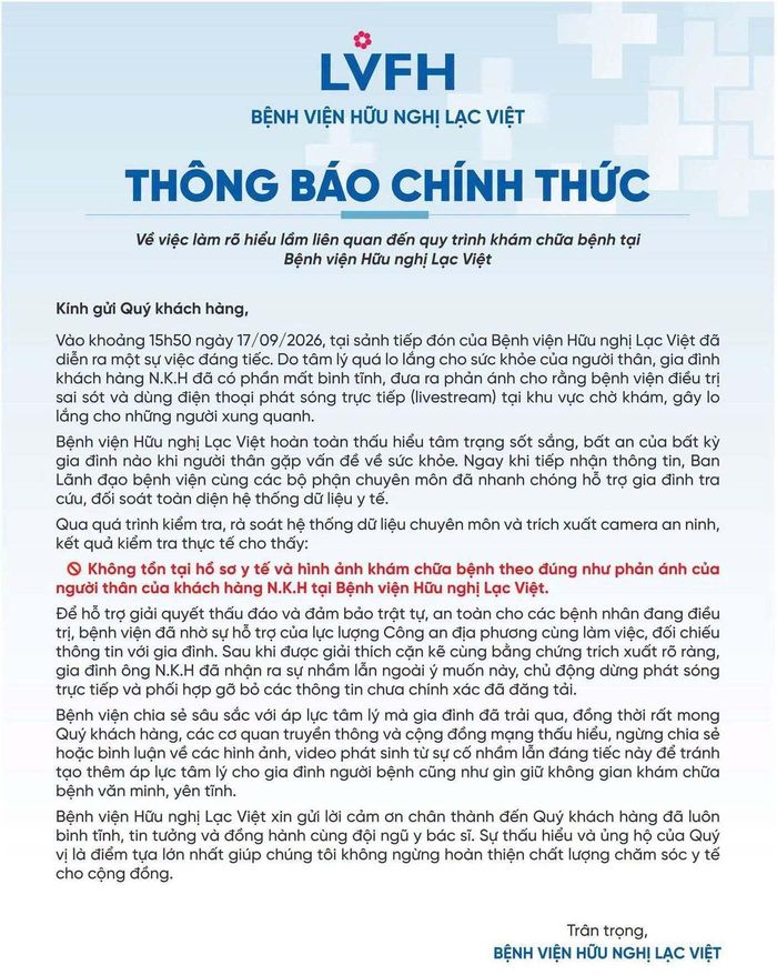 Thông tin từ bệnh viện.