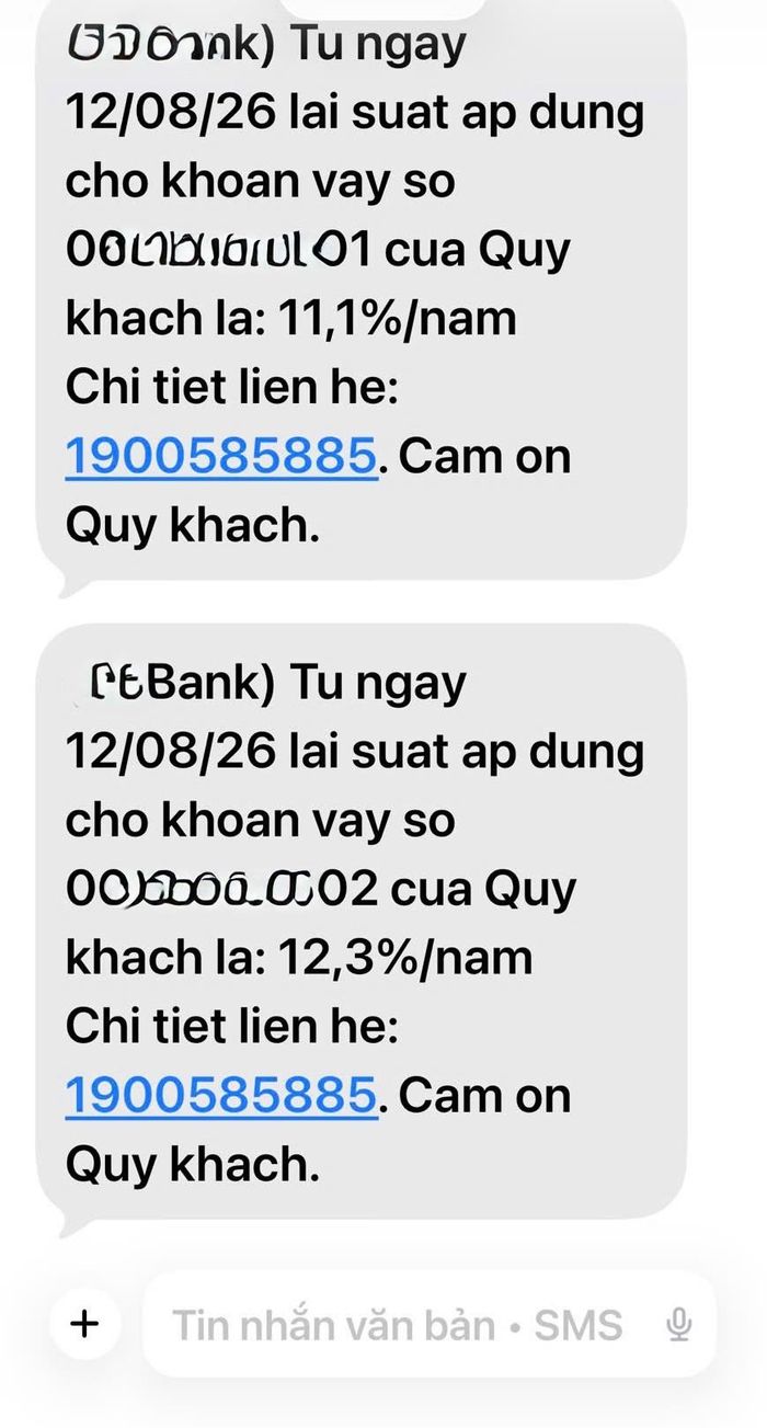 Tin nhắn thông báo tăng lãi suất cho vay được một ngân hàng liên tục gửi đến DN. Ảnh: NT