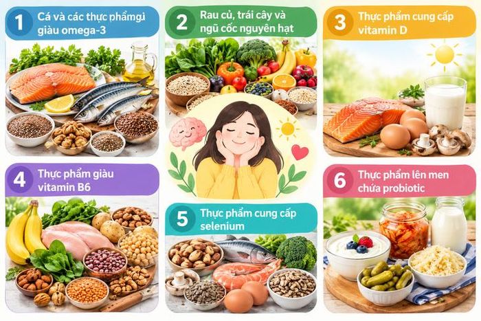 Nhóm thực phẩm có thể hỗ trợ cải thiện tâm trạng ở người trầm cảm. Ảnh AI.