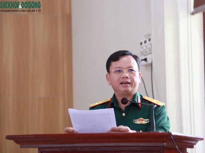 Đại tá Nguyễn Hữu Thanh, Tổng Thư ký Hiệp hội Doanh nghiệp Quân đội (Bộ Quốc phòng) phát biểu tại chương trình. ẢNH: V. Đồng