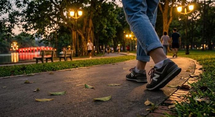 Đi bộ ngay sau bữa tối giúp kiểm soát tốt đường huyết. Ảnh AI