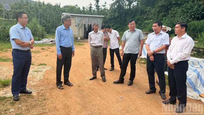 Lãnh đạo Ủy ban nhân dân tỉnh kiểm tra bãi tập kết của dự án nâng cấp, mở rộng tuyến ĐT.717 nhưng máy móc còn thiếu. (Ảnh: THANH HẢI)