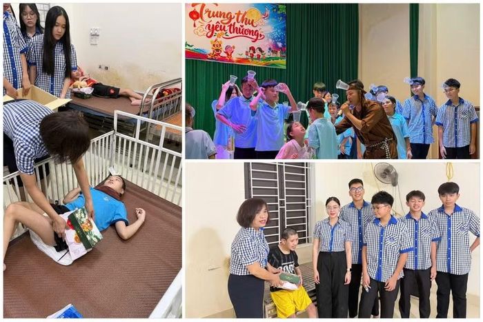 Giáo viên, học sinh Trường Albert Einstein Hà Tĩnh thăm, tặng quà Trung thu tại làng trẻ mồ côi.