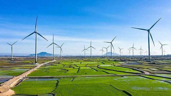 Cánh đồng điện gió Đầm Nại (Ninh Thuận). Việt Nam đang đẩy mạnh phát triển năng lượng tái tạo, năng lượng sạch để triển khai các cam kết trong các hiệp ước, hội nghị về khí hậu đã tham gia. (Nguồn: VGP News)
